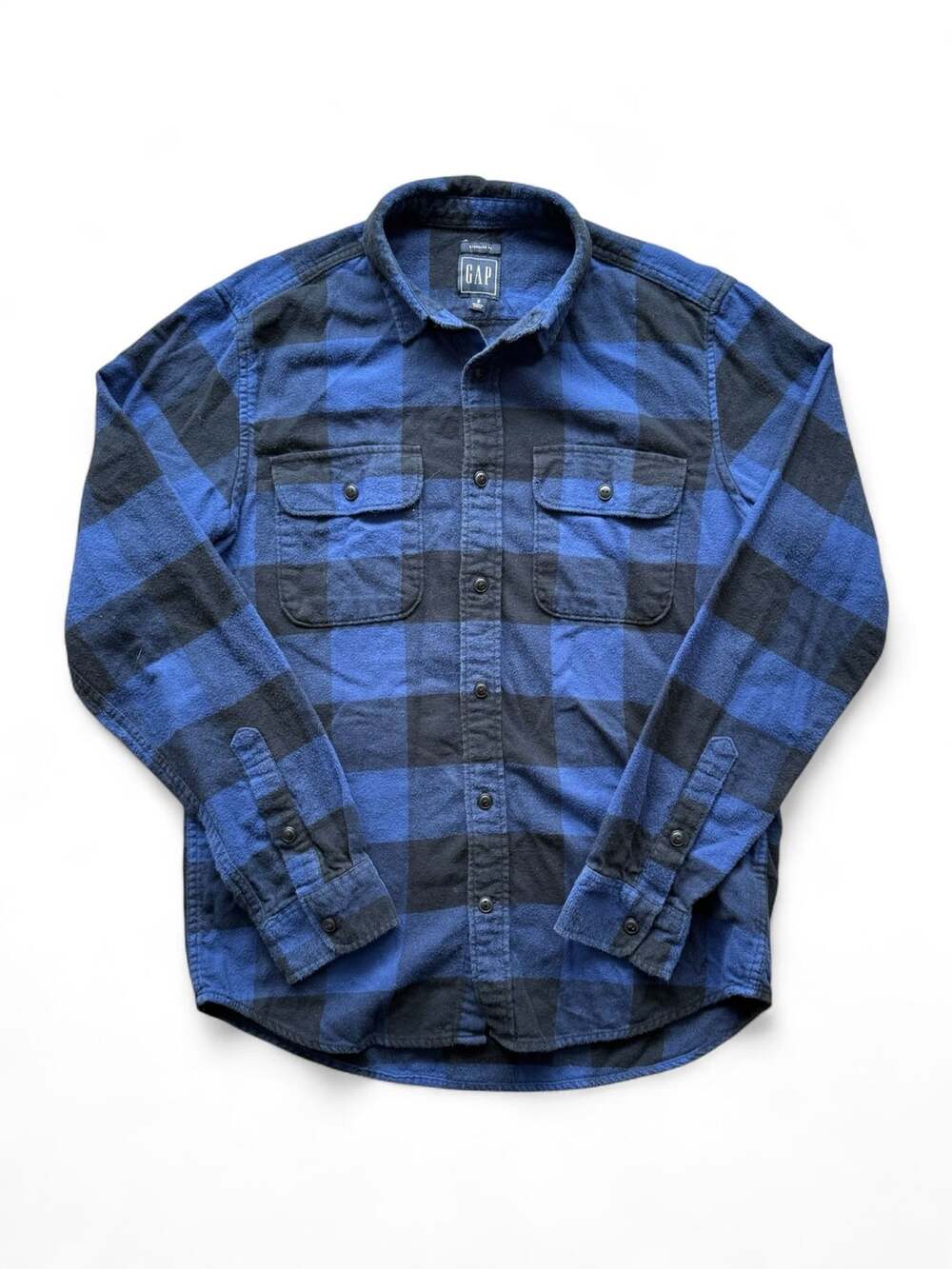Gap Blue and Black Buffalo Plaid Flannel Button-Up Shirt Men's Size Small